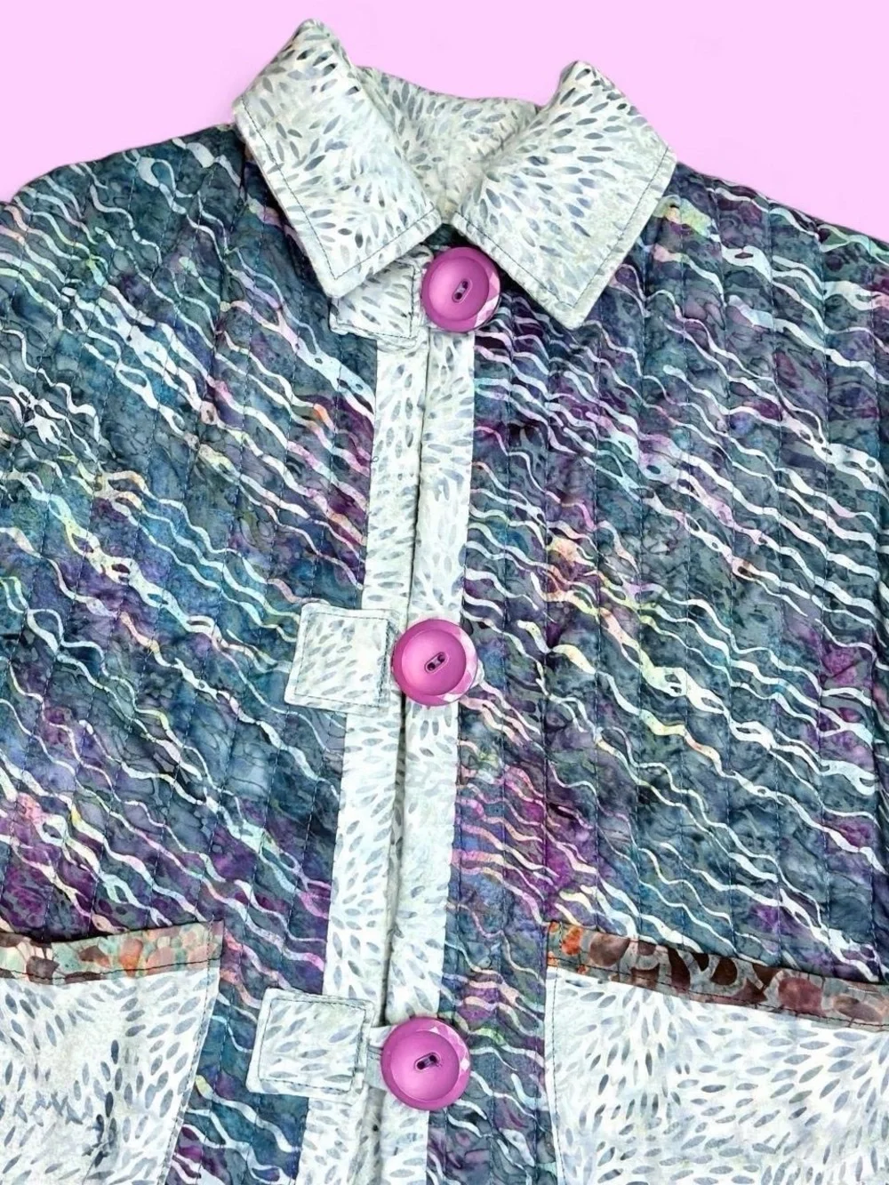 Vintage Kids Unisex SZ (S/M) Blue Batik Quilted Patchwork Jacket